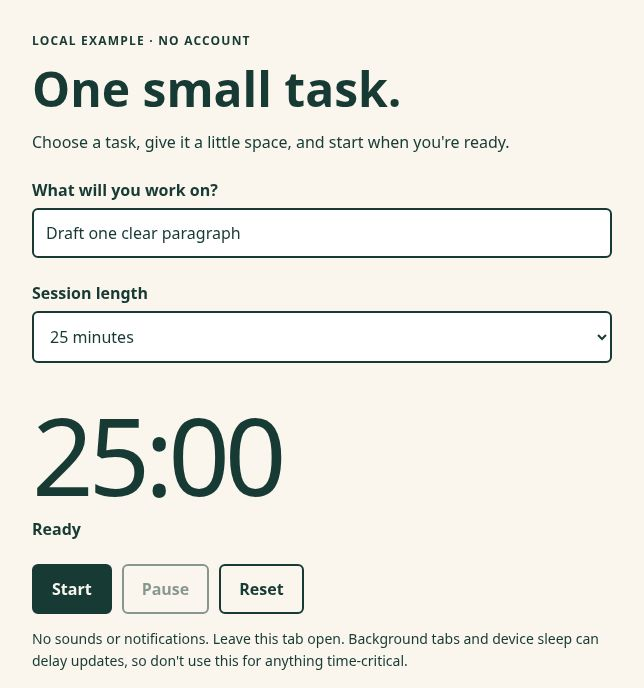 The included local focus timer, showing 25:00 in its Ready state.